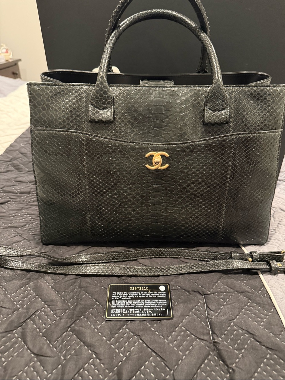 Chanel Dark Green Python Large Neo Executive Tote